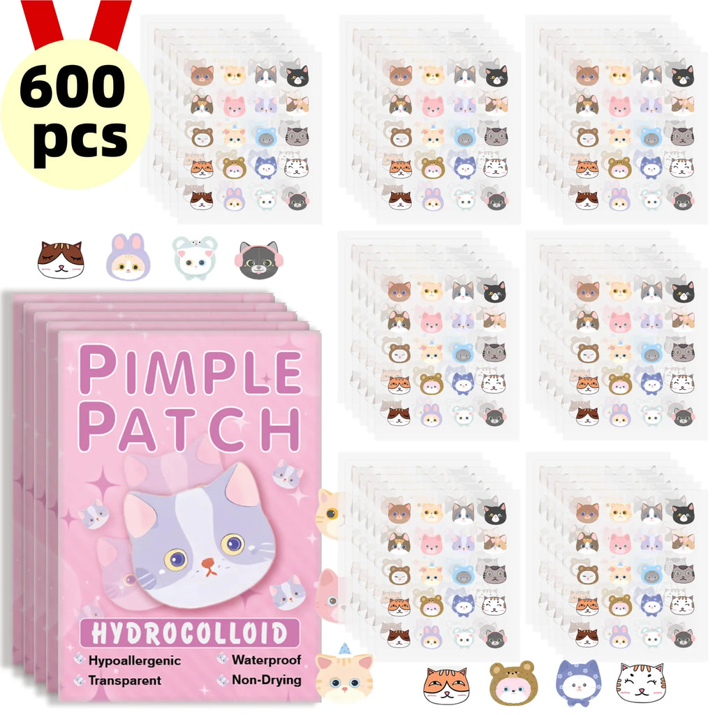 600Pieces of Cartoon Cat Acne Patches, Facial Acne Patches, Concealer Acne Patches, and Pimples Patches. Ultra-Thin and Breathab