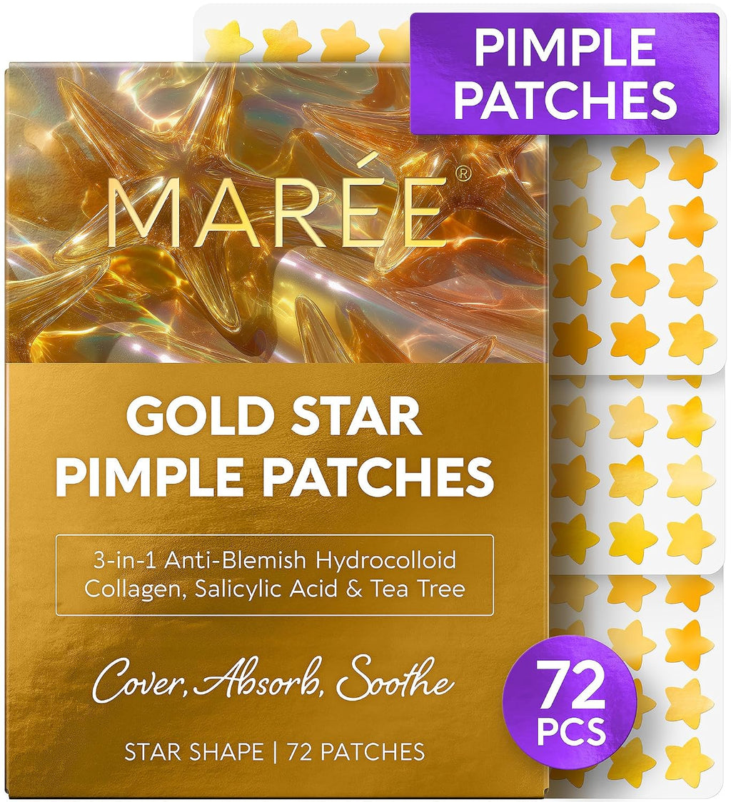 Gold Star Pimple Patches for Face - Acne Patches Stars with Salicylic Acid - Cute Hydrocolloid Pinple Patch for Kids, Teens, Adults Large Zit Stickers 72 Count (Pack of 1)