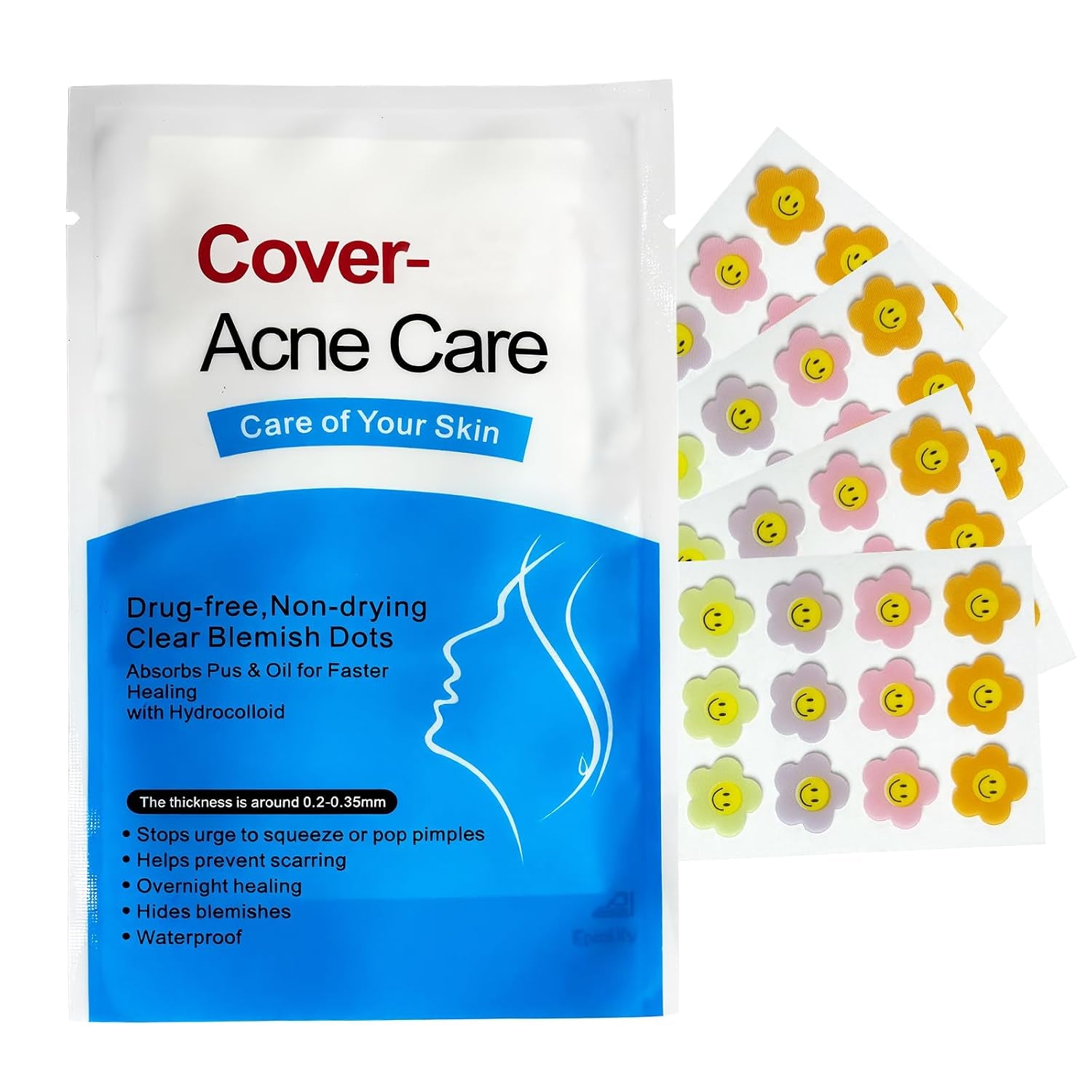 Pimple Patches - Hydrocolloid Acne Patches for Face - Cruelty-Free Zit Patches for Face, Blemish Patches, Pimple Stickers, Zit Stickers, Acne Stickers Smiles Flower (1 Pack)