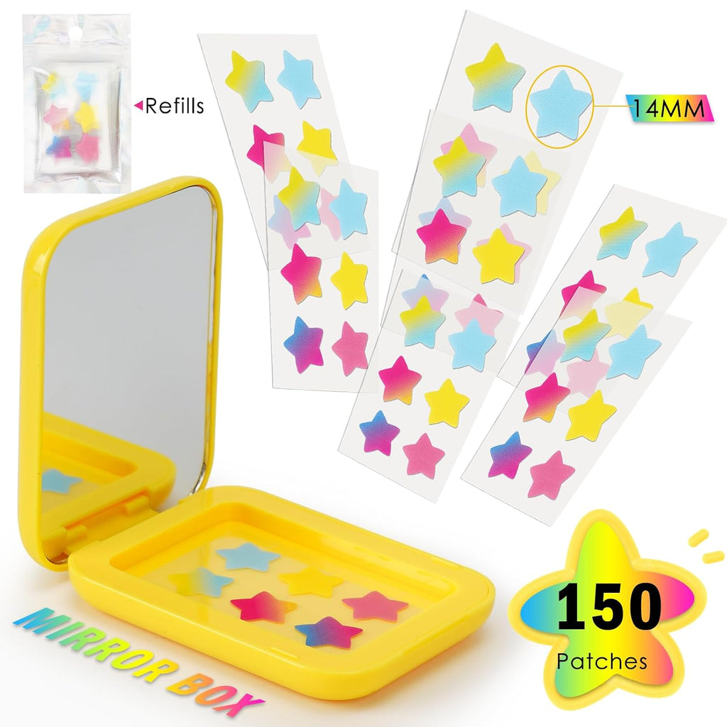 Star Pimple Patches - 150 Count - Hydrocolloid Pimple Patches,Cute Star Shape, 6 Colors,Spot Stickers for Face and Skin,Temporary Mirror