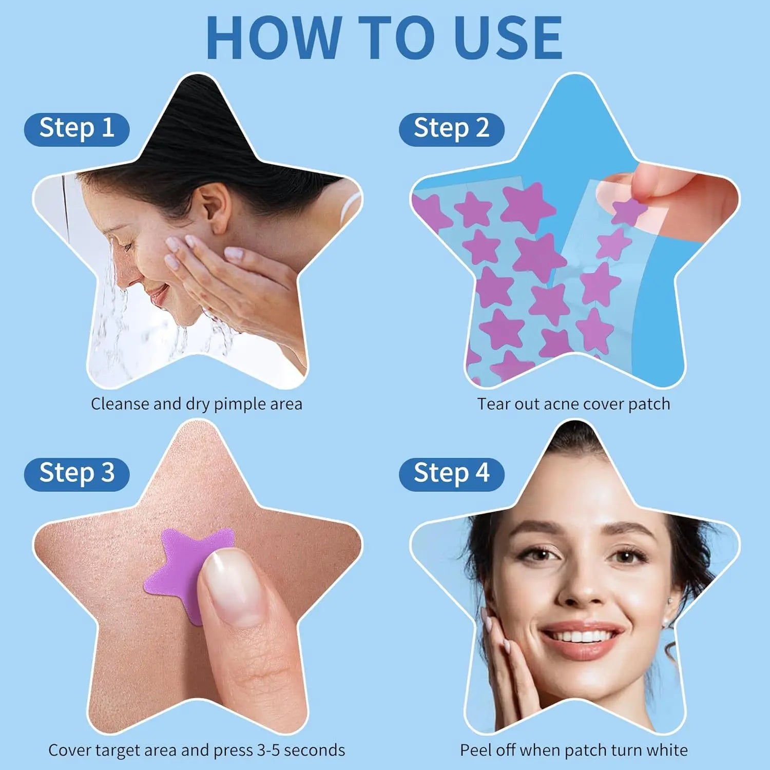 240 Patches Colorful Star Shape Hydrocolloid Acne Pimple Patch for Covering Zits and Blemishes Invisibly Spot Sticker