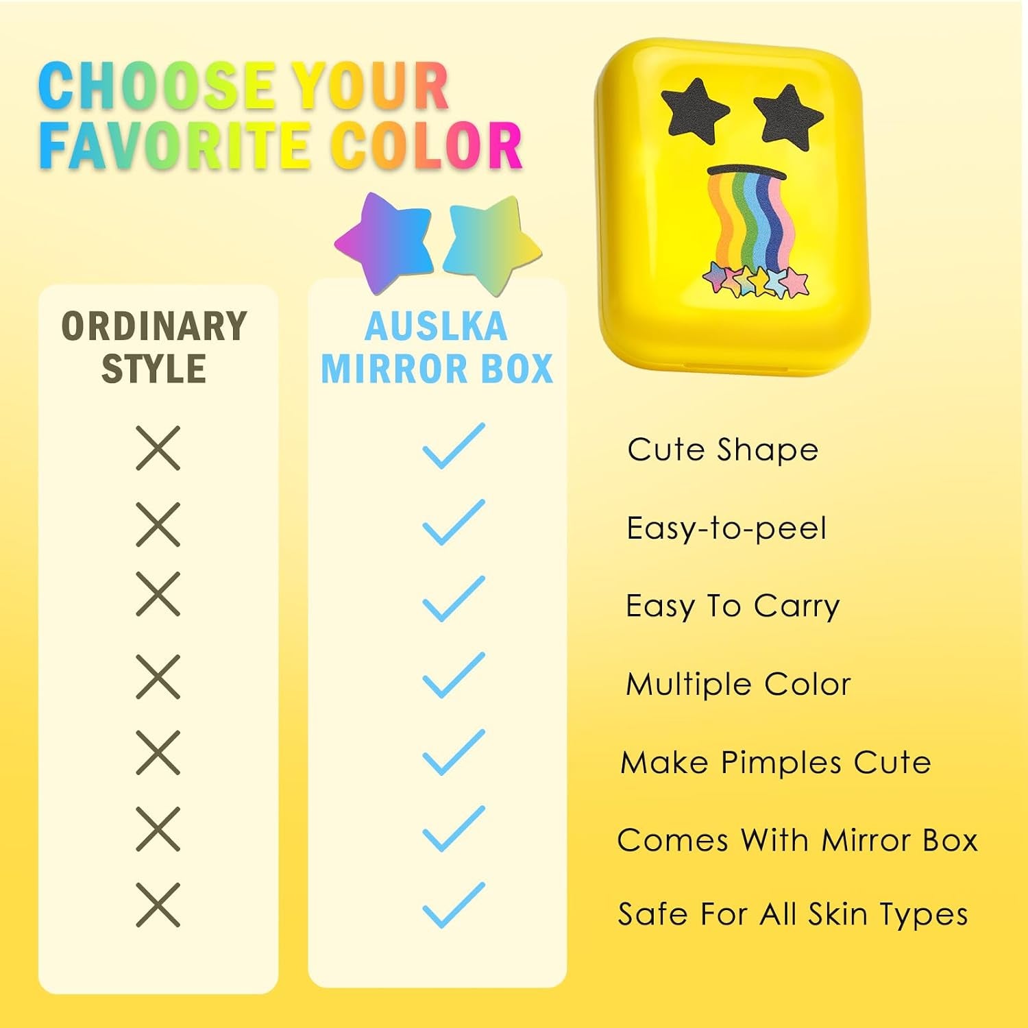 Star Pimple Patches - 150 Count - Hydrocolloid Pimple Patches,Cute Star Shape, 6 Colors,Spot Stickers for Face and Skin,Temporary Mirror