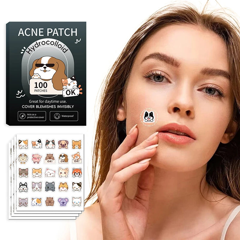 New 100Pcs Cat Dog Face Skin Care Acne Pimple Patch Invisible Professional Healing