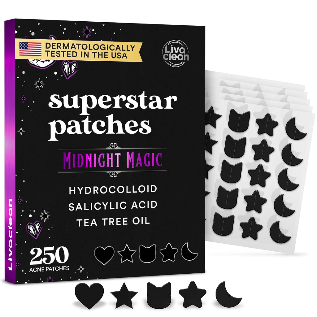 250CT Black Star Pimple Patches for Face - Hello Kitty Pimple Patches Black W/Salicylic Acid & Tea Tree Oil - HSA/FSA Compliant Hydrocolloid Acne Patch, Cute Blemish Patches, Zit Patch
