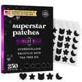 250CT Black Star Pimple Patches for Face - Hello Kitty Pimple Patches Black W/Salicylic Acid & Tea Tree Oil - HSA/FSA Compliant Hydrocolloid Acne Patch, Cute Blemish Patches, Zit Patch