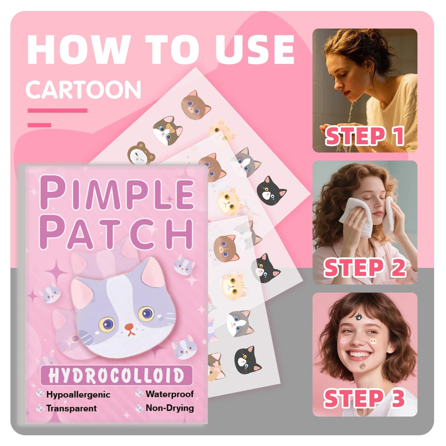 600Pieces of Cartoon Cat Acne Patches, Facial Acne Patches, Concealer Acne Patches, and Pimples Patches. Ultra-Thin and Breathab