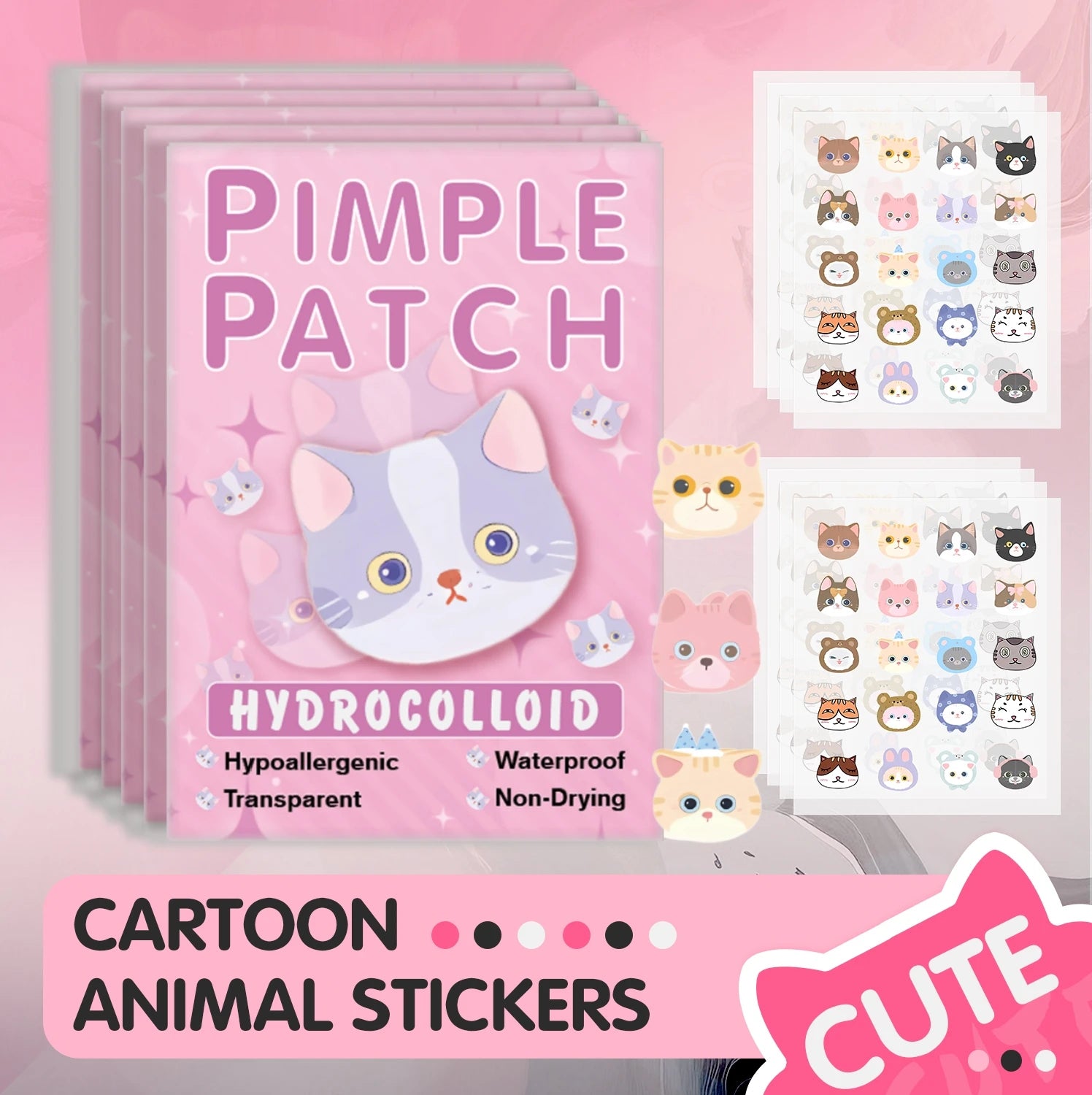 600Pieces of Cartoon Cat Acne Patches, Facial Acne Patches, Concealer Acne Patches, and Pimples Patches. Ultra-Thin and Breathab