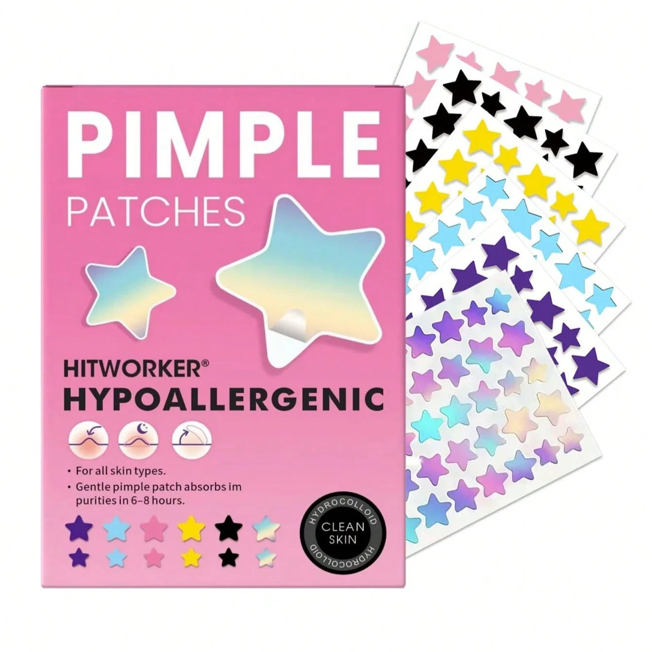 240 Patches Colorful Star Shape Hydrocolloid Acne Pimple Patch for Covering Zits and Blemishes Invisibly Spot Sticker