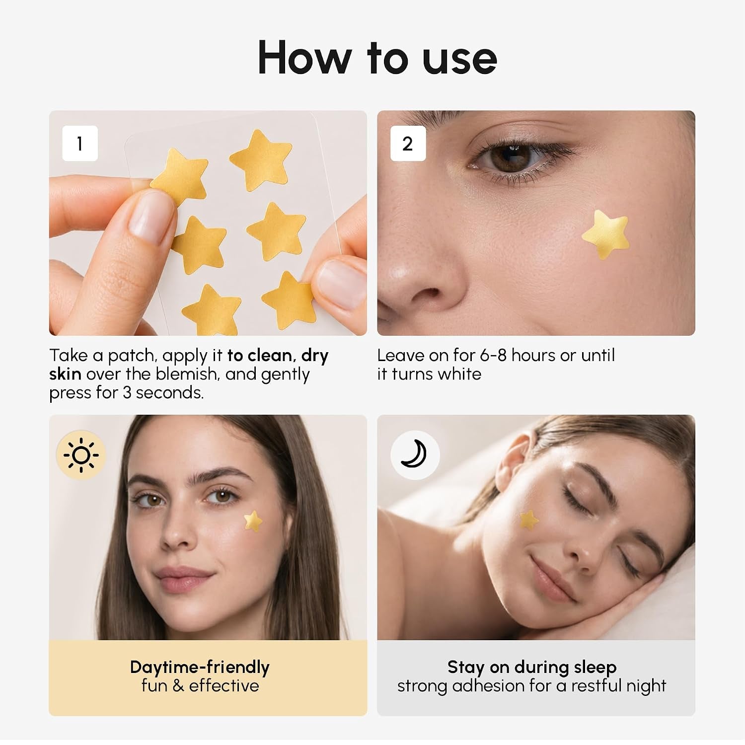 Gold Star Pimple Patches for Face - Acne Patches Stars with Salicylic Acid - Cute Hydrocolloid Pinple Patch for Kids, Teens, Adults Large Zit Stickers 72 Count (Pack of 1)